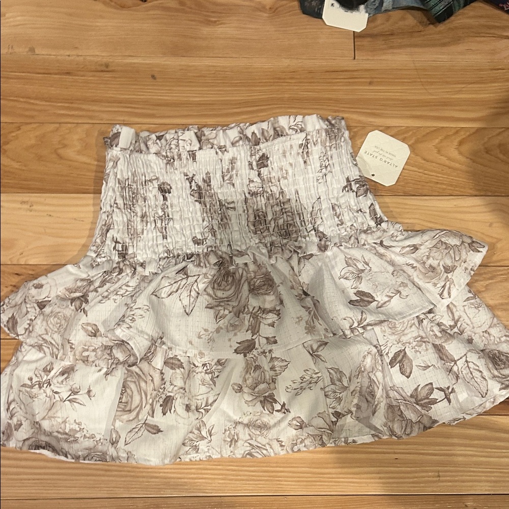 Altar'd State Floral Mini Skirt in Cream and Brown